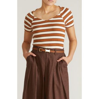 Universal Standard Carey Stripe V-Neck Cotton Rib Top in Baker Street Stripe at Nordstrom, Size Xs