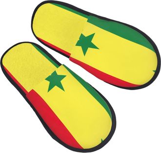 Generic Comfortable Cotton Slipper Flag of Senegal print Mens Slipper Warm Home Slippers for Travel Winter Bedroom L