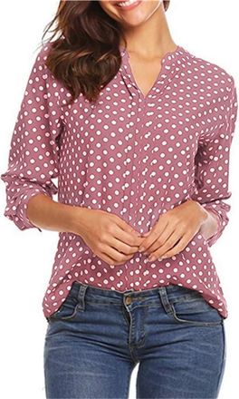 Generic V-Neck Long Sleeve Shirt Polka Dot Blouse Women Summer Tops Flowy Summer Loose Large Size Button Down Tops Casual Fashion Sexy Tee Shirt Breathable Lo