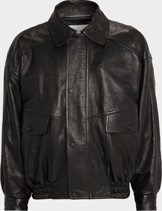 Saint Laurent Men & apos;s Grained Leather Blouson Jacket