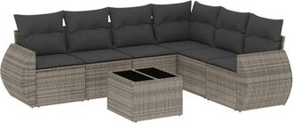 vidaXL Set De Sof&aacute;s De Jard&iacute;n 7 Piezas Con Cojines Rat&aacute;n Pe Gris Vidaxl