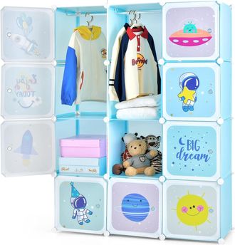 Costway Costway - Armario Modular Infantil Port&aacute;til, Estanter&iacute;a Modular De 12 Cubos Con 2 Secciones De Colgar, Organizador De Almacenaje Infantil Para Juguete