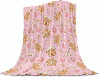 OEM Manta De Franela Rosa Con Estampado De Pan De Jengibre, 50 X 60 Pulgadas, Manta Navide&ntilde;a Suave Y C&oacute;moda, Ideal Para Dormir, Viajar Y Acampar Durante T