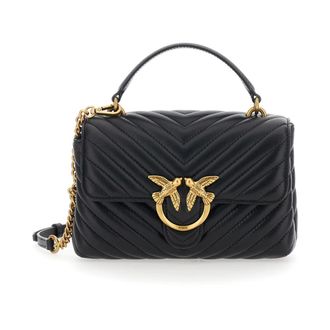 Pinko Pinko, Tassen, Dames, Zwart, ONE Size, Leer, Love Birds Quilted Schoudertas