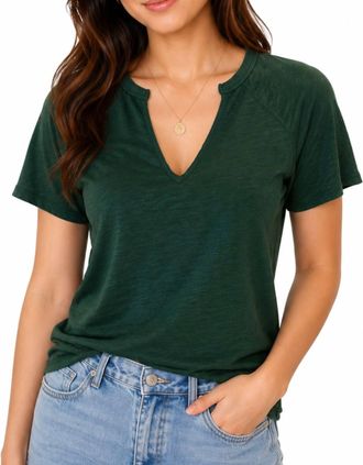 bobi Flatlock Raglan Short Sleeve Tee In Mossy Green