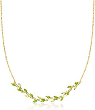 RS Pure by Ross-Simons Chrome Diopside and. Peridot Leaf Necklace in 18kt Gold Over Sterling