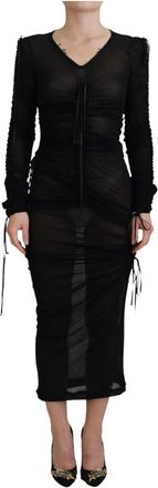 Dolce & Gabbana Zwart Viscose Bodycon Sheath Midi Jurk - Dames - Casual kleedjes - Zwart - XS - Kleedjes