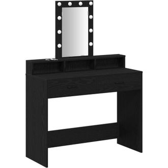 vidaXL vidaXL Mesa tocador con luces LED negro roble 100x41x140 cm