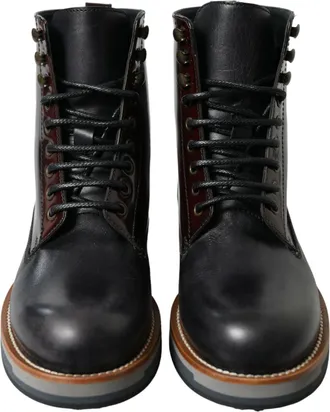 Dolce & Gabbana Black Leather Military Combat Boots Mens Shoes
