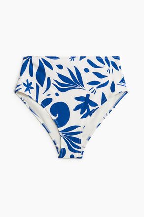 H&M Bikinihose High Waist - Weiss/Blau Gemustert