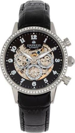 Empress Beatrice Automatic Skeleton Dial Leather-Band Watch with Day & Date in Black at Nordstrom