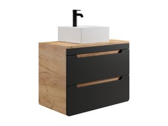 Vente-Unique Mueble de baño flotante con lavabo - 80 cm - Natural claro y antracita - ARUBA