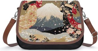 Generic Geisha Dancing Moon Fuji Small Womens Crossbody Bags Shoulder Handbag with Adjustable Strap for Travel