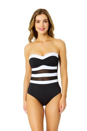 Anne Cole Womens Gabor Mesh Strapless Colorblock Mesh One Piece Swimsuit at Nordstrom, Size 10