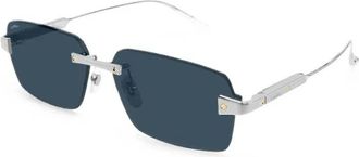 Cartier Rechthoekige Zonnebril - Heren - Zonnebrillen - Grijs - 63 MM - Accessoires