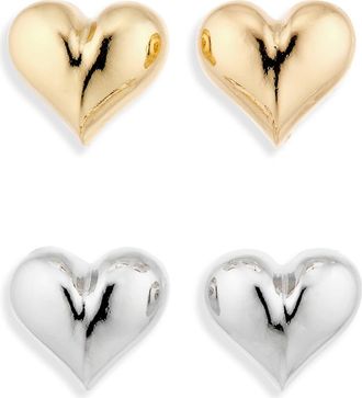 Tasha 2-Pack Heart Stud Earrings in Gold/Silver at Nordstrom Rack