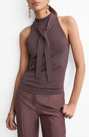 Mango Tie Neck Sleeveless Sweater in Wine at Nordstrom, Size X-Small