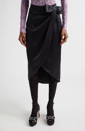 Valentino Bow Detail Crepe Back Satin Skirt in Black at Nordstrom, Size 6 Us