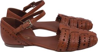 Tod's Tods Laser-Cut Ankle Strap Ballet Flats in Brown Leather