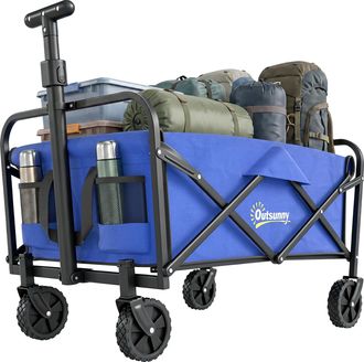 OEM Carro De Jard&iacute;n Plegable Con Ruedas Asa Telesc&oacute;pica Ajustable Carga 100 Kg Para Campa&ntilde;a Compra 64x42x27 Cm Azul