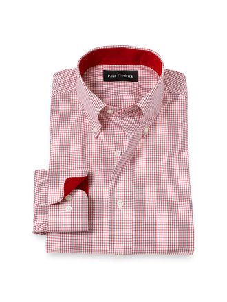 Paul Fredrick Slim Fit Non-iron Cotton Check Dress Shirt With Contrast Trim