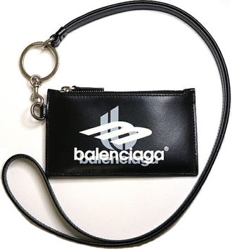 Balenciaga Black Gray White Leather Coin Purse/Coin Case (Pre-Owned)