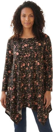 Roaman's Plus Size Ultimate Handkerchief Hem Tunic in Black Wildflowers at Nordstrom, Size Small
