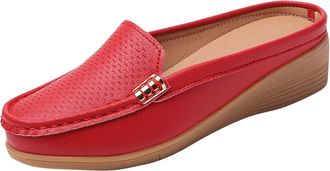 Generic Slip On Shoes Women Lightweight Wedge Shoes Solid Color Breathable Versatile Stylish Comfortable Casual Womens Loafers Outdoor Leisure Red