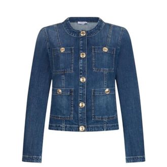 Liu Jo Jassen, Dames, Blauw, S, Denim, Denim Jas met Logoknopen