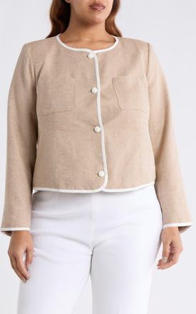 CeCe by Cynthia Steffe Contrast Trim Jacket in Toffee at Nordstrom, Size 14W