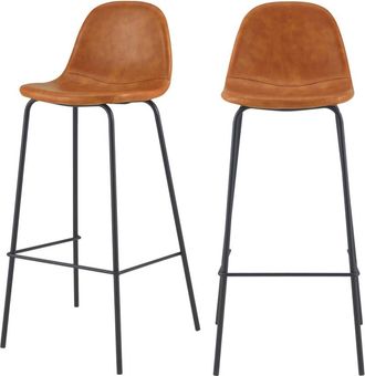 Rendez-Vous Déco Set de 2 sillas de bar 75 cm en cuero sintético camel