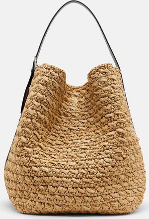 Toteme Leather-trimmed raffia and paper bucket bag