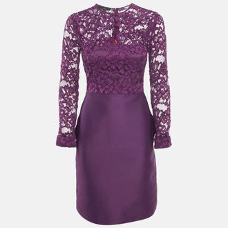 Carolina Herrera Purple Lace And Satin Short Dress