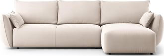 BLOOMINGLOFT 4-Sitzer Design Ecksofa Matera mit Bettfunktion, Samtbezug Beige