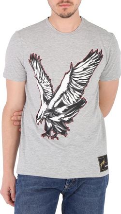 Roberto Cavalli Melange Gray Crewneck Eagle Print Slim Fit T-shirt, Size XX-Large