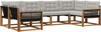 vidaXL Conjunto De Sof&aacute;s De Exterior 6 Uds. Natural Y Gris Claro Vidaxl