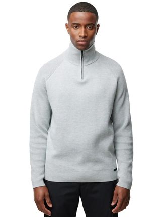 Genti katoenen trui Genti grijs effen normale fit trutleneck rits