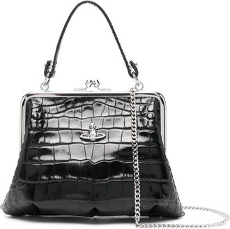 Vivienne Westwood Black Glossy Crocodile-Embossed Chain Wallet