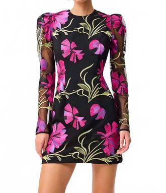 Elliatt Amaya Long Sleeve Mini Dress In Black & Pink Floral