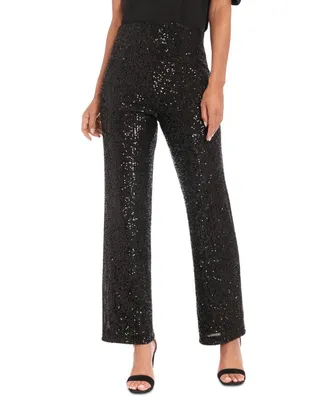Muse Muse Pants Womens Black Sequin Stretch High Rise Straight Leg Ankle PALL197