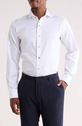 Lorenzo Uomo Trim Fit Textured Cotton Dress Shirt in White at Nordstrom Rack, Size 14.5 - 32