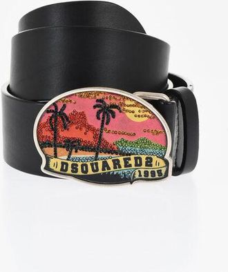 Dsquared2 Leather Belt With Rhinestone Buckle 40mm size 85