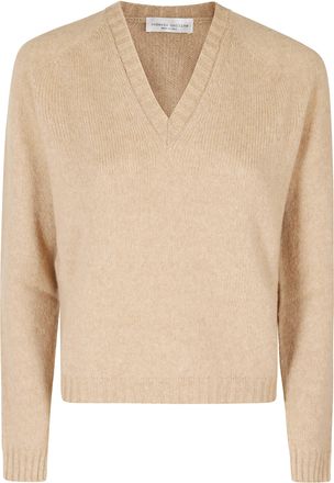 Roberto Collina Camel V-Neck Merino Wool-Blend Sweater