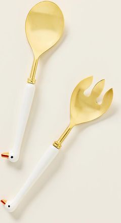 Anthropologie Goose Stainless Steel Salad Servers