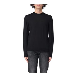 Drumohr Round-neck Knitwear, male, Black, Size: 2XL Crew Neck Knit Sweater