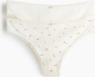 H&M 2er-Pack Tangas mit Pointellemuster - Weiss/Gebl&uuml;mt