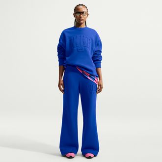 Nike Womens Studio Fleece Medium Weight Mid-Rise Wide-Leg Pants in Blue | IU1156-417