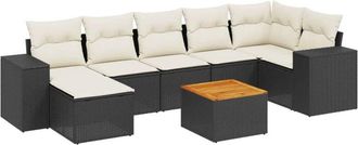 vidaXL Vidaxl - Set De Sof&aacute;s De Jard&iacute;n 8 Piezas Y Cojines Rat&aacute;n Sint&eacute;tico Negro