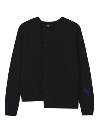 Yohji Yamamoto asymmetric-hem crew-neck cardigan - women - Wool - 2 - Black
