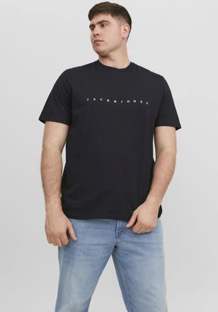 Jack & Jones Plus Size Rundhalsshirt JJESTAR JJ TEE SS NOOS PLS, Herren, Gr. 4XL, schwarz, Single Jersey, Obermaterial: 100% Baumwolle, JACK & JONES PLUSSIZE, bedruckt, loos